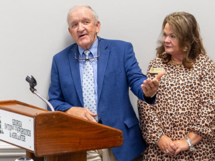 A picture of Tom McCall speaking at the GVRS board meeting. 