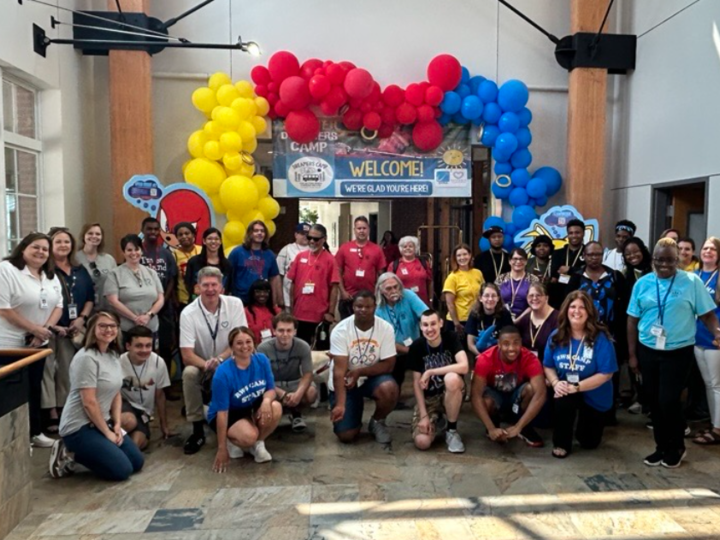 A group of staff and campers at the P2P camp. 