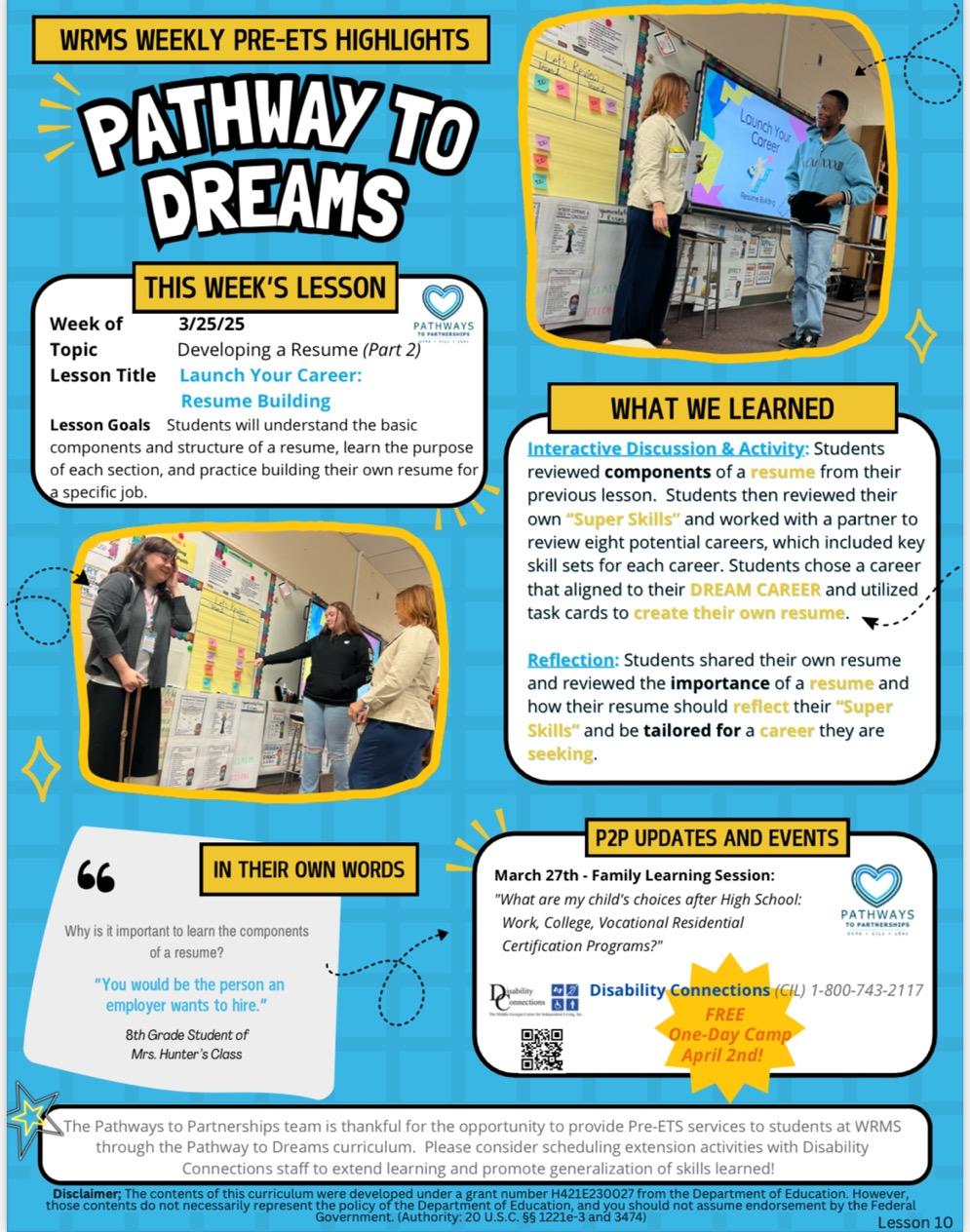 Screenshot of Weekly Pre-Ets highlight. Outlines the weeks lessons