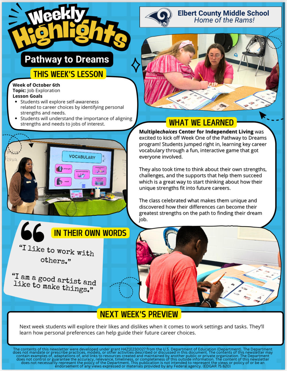 graphic of the weekly highlights of a school lesson