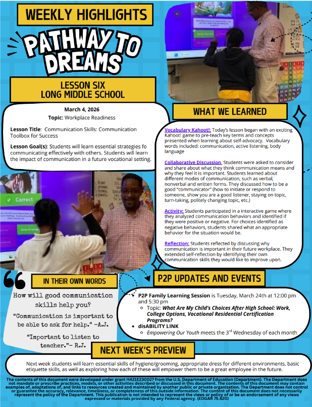 Weekly highlight from Long Middle School