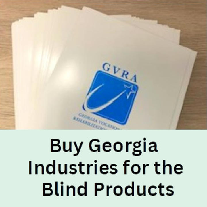 Link to Buy Georgia Industries for the Blind Products depicting products with the GVRA logo. Press enter to activate.
