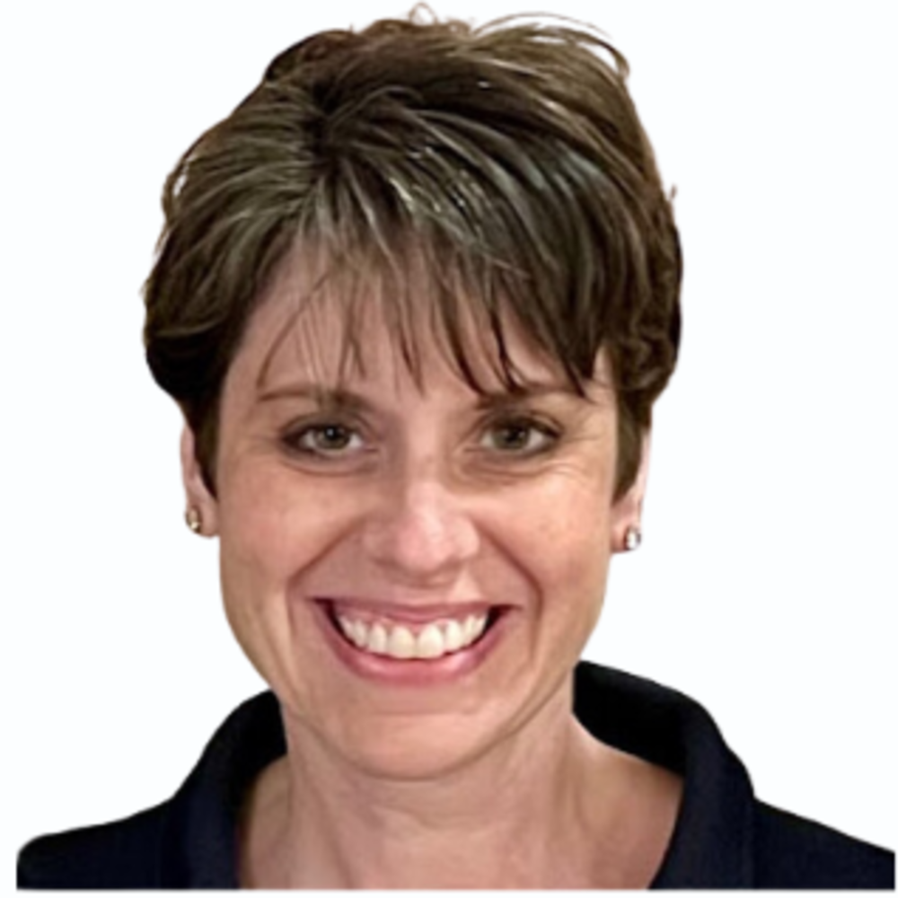 White woman with dark brown hair wearing a black shirt